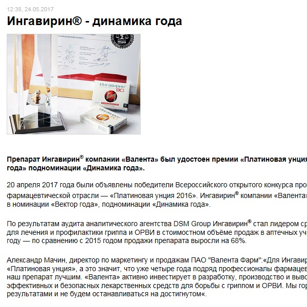 Ингавирин® - динамика года Ингавирин® - динамика года